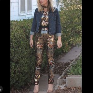 Sequin jumpsuit lined with silk.